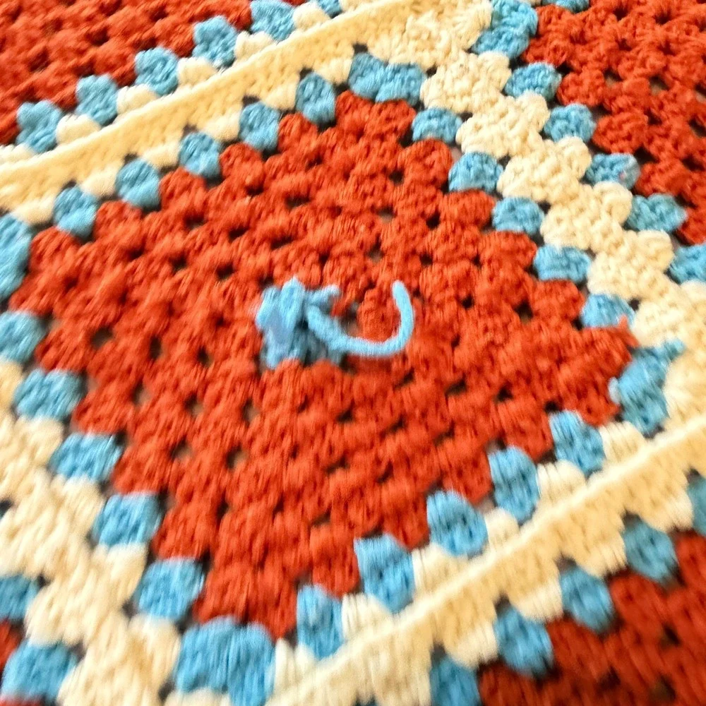 Vintage Granny Square Crocheted Handmade Colorful Blanket Afghan 74